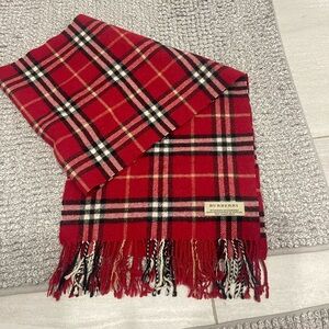 Burberry Vintage Red Nova Check Tartan Merino Cashmere Scarf Made in Scotland